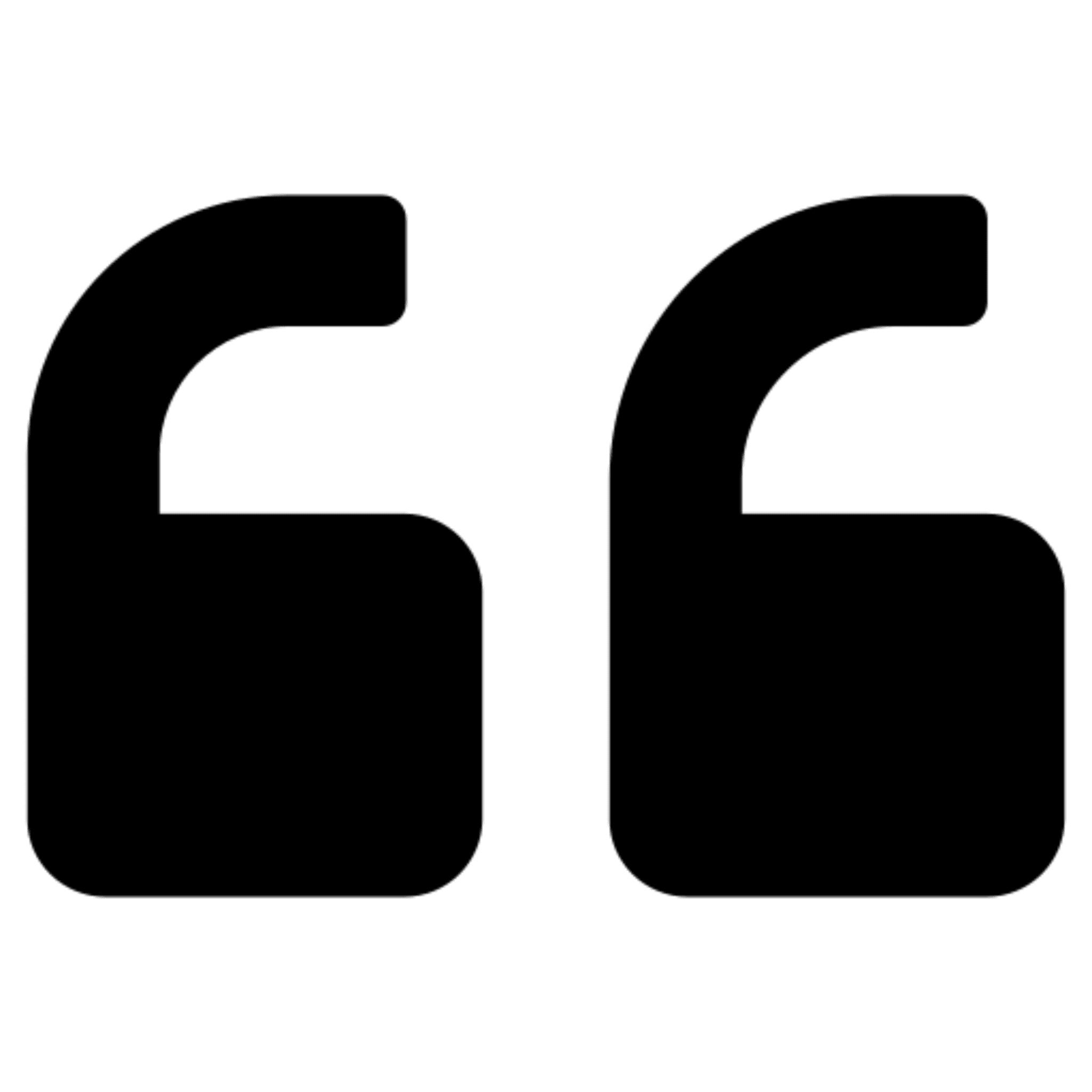 Black double quotation mark symbol on white background.